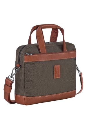 porte-documents S Longchamp Boxford en toile et cuir marron