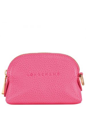 porte-monnaie zippé Longchamp Le Foulonné en cuir foulonné rose