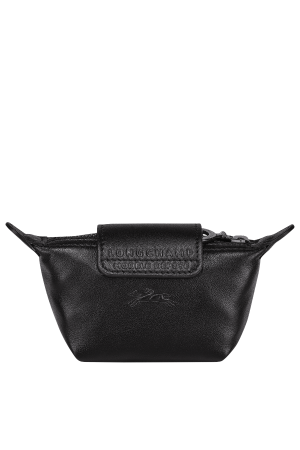 Mini porte-monnaie pliage LONGCHAMP cuir en noir avec rabat et bouton-pression noir