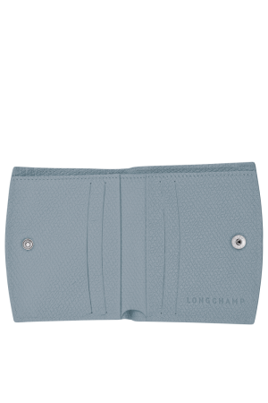 petit portefeuille Longchamp Roseau en cuir bleu ciel