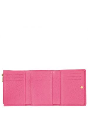portefeuille compact Longchamp Le Foulonné en cuir foulonné rose