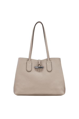 sac cabas Longchamp Roseau Essential en cuir grainé gris