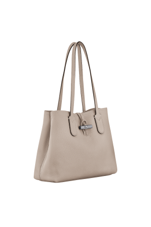sac cabas Longchamp Roseau Essential en cuir grainé gris