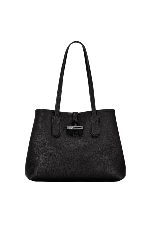 sac cabas Longchamp Roseau Essential en cuir grainé noir