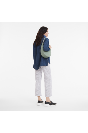 sac porté épaule M Longchamp Roseau Essential Soft en cuir velours vert