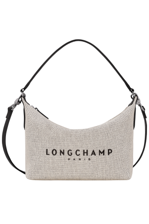 sac bandoulière Longchamp Roseau Essential en toile chinée beige et cuir
