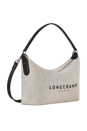 sac bandoulière Longchamp Roseau Essential en toile chinée beige et cuir