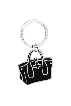 porte-clés Longchamp Roseau en métal émaillé argenté et noir