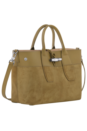 sac à main M Longchamp Roseau en cuir bi-matière camel