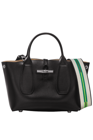 sac à main S Longchamp Roseau en cuir lisse noir