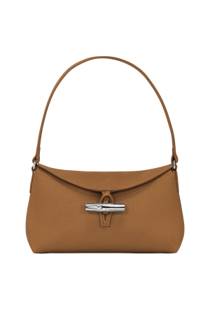sac porté épaule S Longchamp Roseau en cuir grainé camel