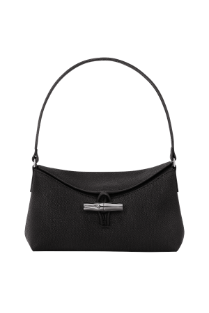 sac porté épaule S Longchamp Roseau en cuir grainé noir