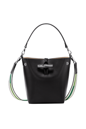 sac seau XS Longchamp Roseau en cuir lisse noir
