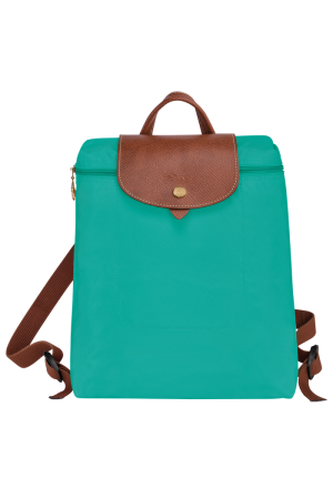 sac à dos Longchamp Le Pliage Original en toile et cuir bleu turquoise