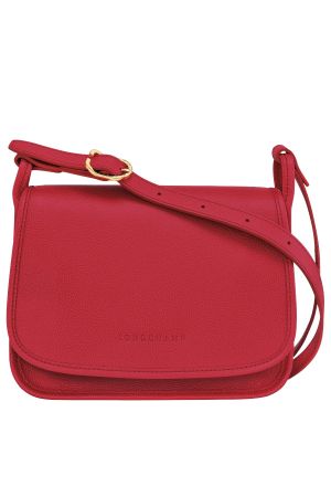 sac besace S Longchamp Le Foulonné en cuir grainé rouge