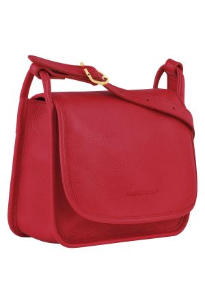 sac besace S Longchamp Le Foulonné en cuir grainé rouge