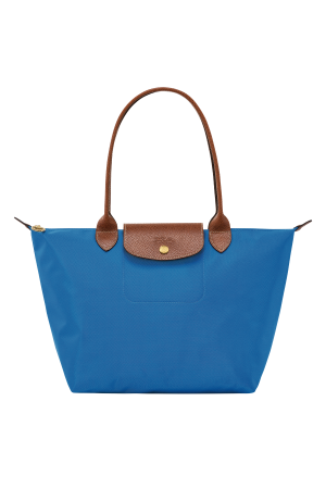 sac cabas M Longchamp Le Pliage Original bleu ciel en toile et cuir