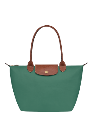 sac cabas M Longchamp Le Pliage Original vert en toile et cuir