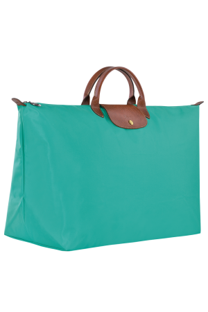 sac de voyage XL Longchamp Le Pliage Original en toile et cuir bleu turquoise