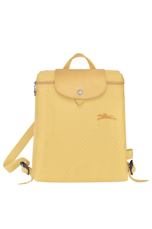 sac à dos Longchamp Le Pliage Green en toile et cuir jaune