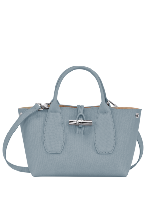 sac à main S Longchamp Roseau en cuir bleu ciel