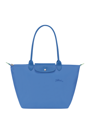 sac cabas L Longchamp Le Pliage Green en toile et cuir bleu ciel