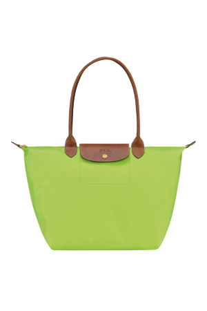 sac cabas L Longchamp Le Pliage Original en toile et cuir vert lumière