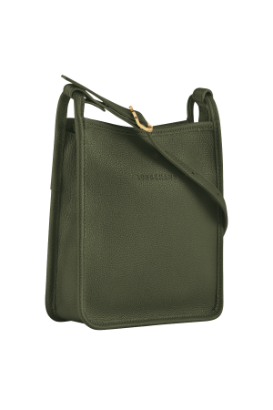 sac bandoulière S Longchamp Le Foulonné en cuir grainé vert
