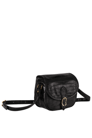 Sac bandoulière en cuir croco noir longchamp