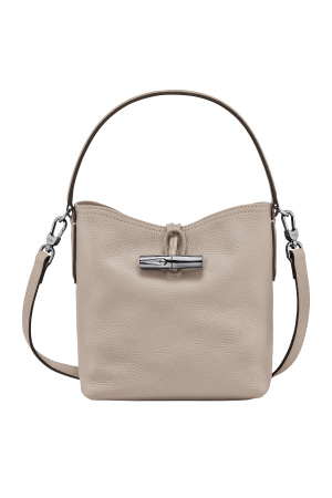 sac seau xs Longchamp Roseau Essential en cuir grainé gris