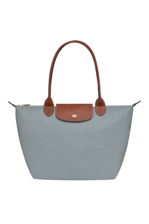 sac cabas M Longchamp Le Pliage Original gris en toile et cuir