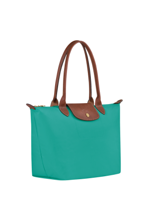 sac cabas M Longchamp Le Pliage Original en toile et cuir bleu turquoise