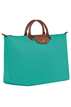 sac de voyage L Longchamp Le Pliage Original en toile et cuir bleu turquoise