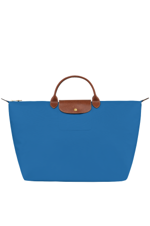 sac de voyage S Longchamp Le Pliage Original bleu ciel en toile et cuir
