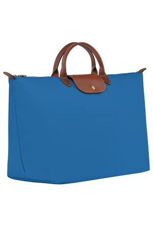 sac de voyage S Longchamp Le Pliage Original bleu ciel en toile et cuir