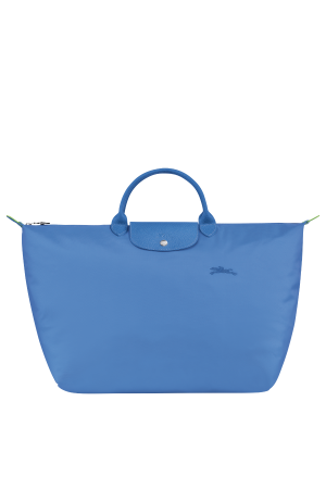 sac de voyage S Longchamp Le Pliage Green en toile et cuir bleu ciel