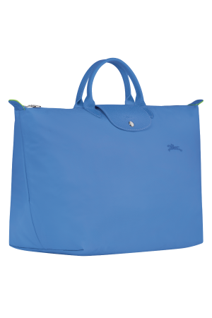 sac de voyage S Longchamp Le Pliage Green en toile et cuir bleu ciel