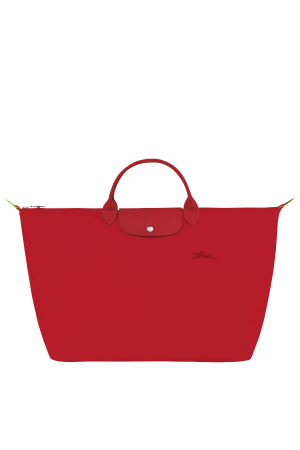 sac de voyage S Longchamp Le Pliage Green en toile et cuir rouge