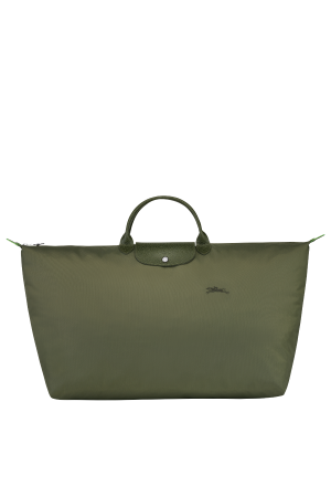 sac de voyage M Longchamp Le Pliage Green en toile et cuir vert