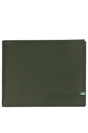 portefeuille Longchamp Sur Seine en cuir lisse kaki
