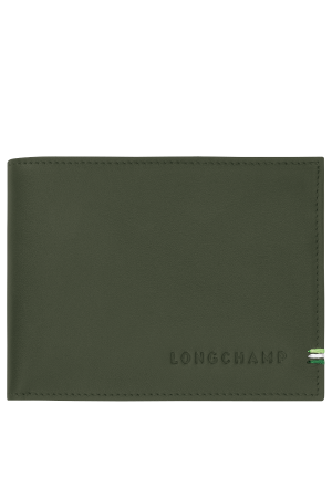 portefeuille Longchamp Sur Seine en cuir lisse kaki