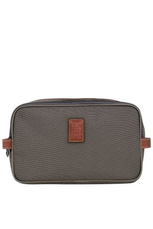 trousse de toilette Longchamp Boxford en toile et cuir marron