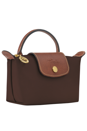trousse cosmétiques Longchamp Le Pliage Original en toile et cuir marron