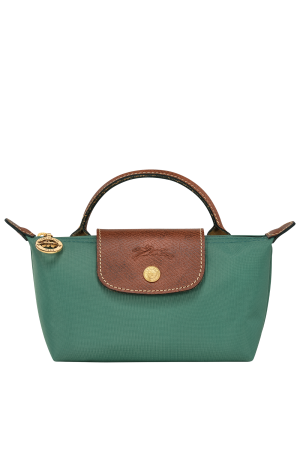 trousse cosmétiques Longchamp Le Pliage Original en toile vert et cuir