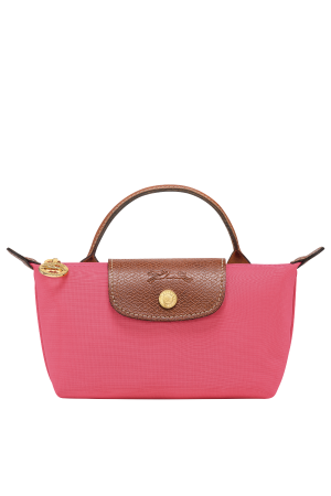 trousse cosmétiques Longchamp Le Pliage Original en toile rose et cuir