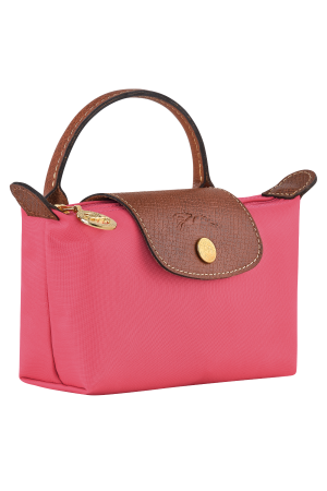 trousse cosmétiques Longchamp Le Pliage Original en toile rose et cuir