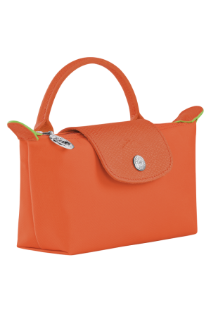 trousse cosmétiques Longchamp Le Pliage Green en toile et cuir orange