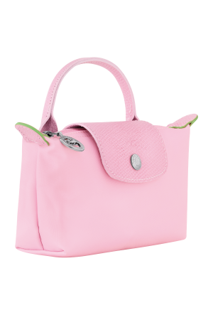 trousse cosmétiques Longchamp Le Pliage Green en toile et cuir rose