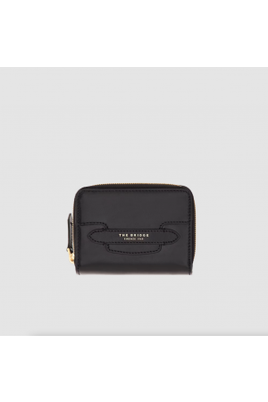 portefeuille compact The Bridge Lucrezia en cuir lisse noir