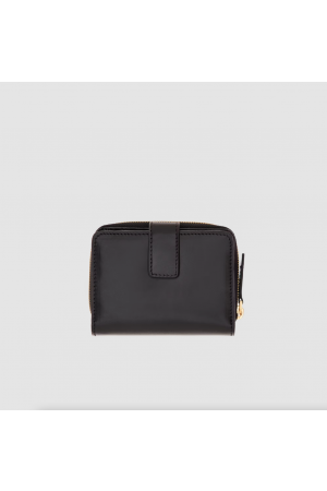 portefeuille compact The Bridge Lucrezia en cuir lisse noir